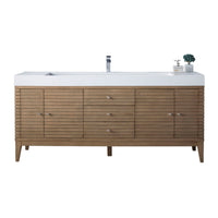 72" Linear Single Bathroom Vanity, Whitewashed Walnut with Glossy White Composite Top