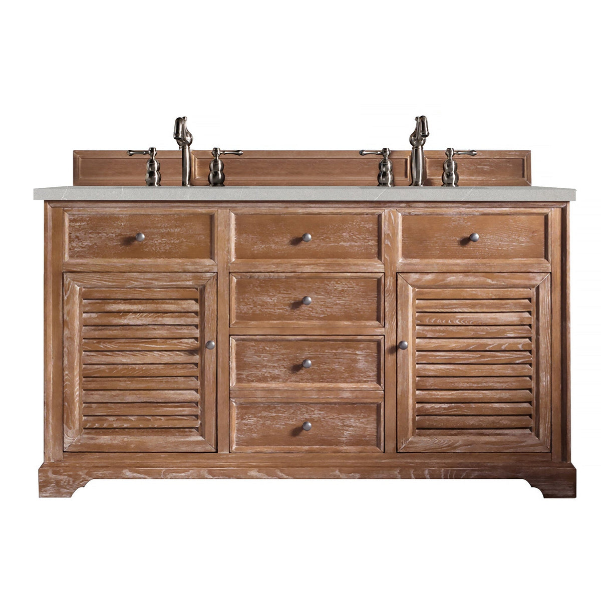 60" Savannah Double Bathroom Vanity, Driftwood - vanitiesdepot.com