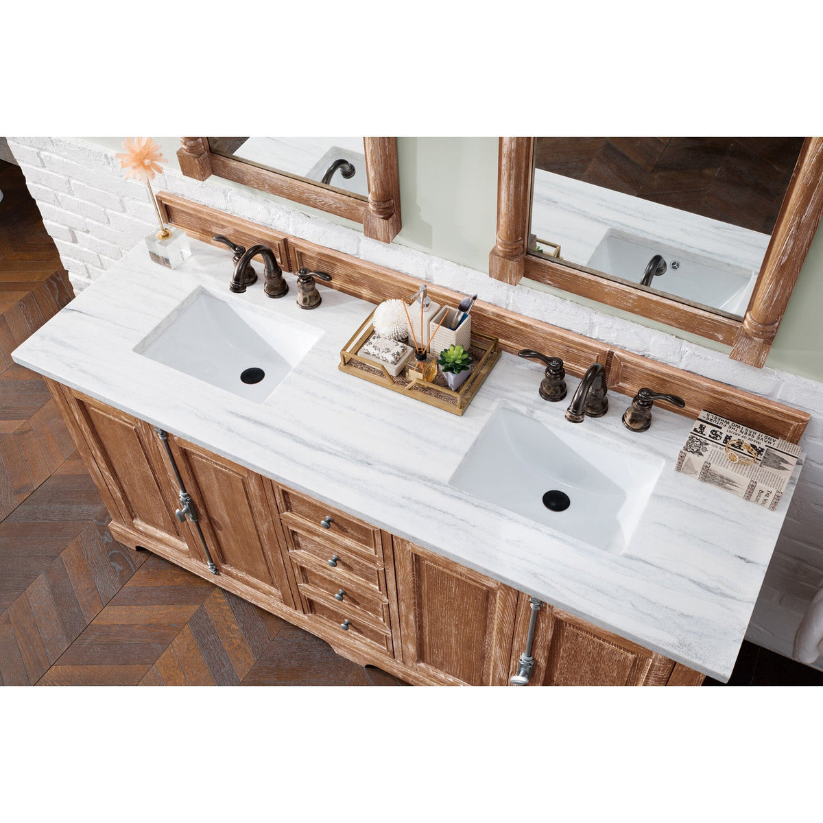 72" Providence Double Bathroom Vanity, Driftwood - vanitiesdepot.com
