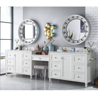 122" Copper Cove Encore Double Bathroom Vanity with Makeup Counter, Bright White