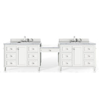 122" Copper Cove Encore Double Bathroom Vanity with Makeup Counter, Bright White