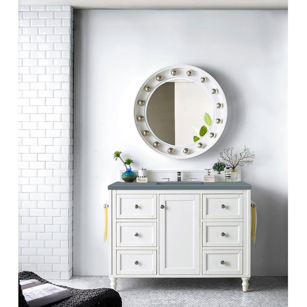 48" Copper Cove Encore Single Bathroom Vanity, Bright White w/ Cala Blue Top