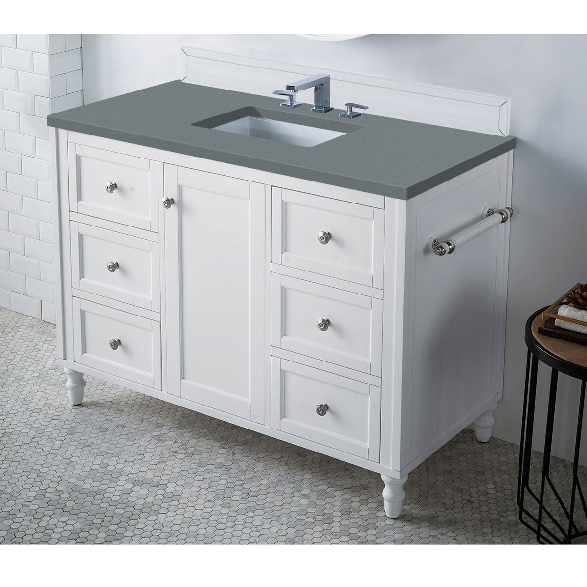 48" Copper Cove Encore Single Bathroom Vanity, Bright White w/ Cala Blue Top