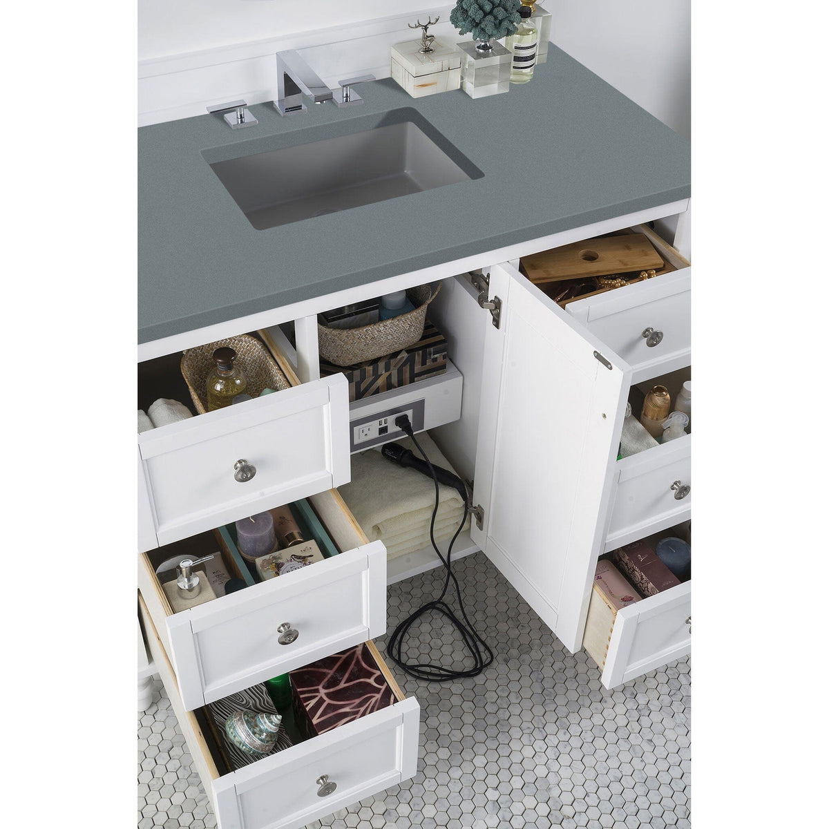 48" Copper Cove Encore Single Bathroom Vanity, Bright White w/ Cala Blue Top