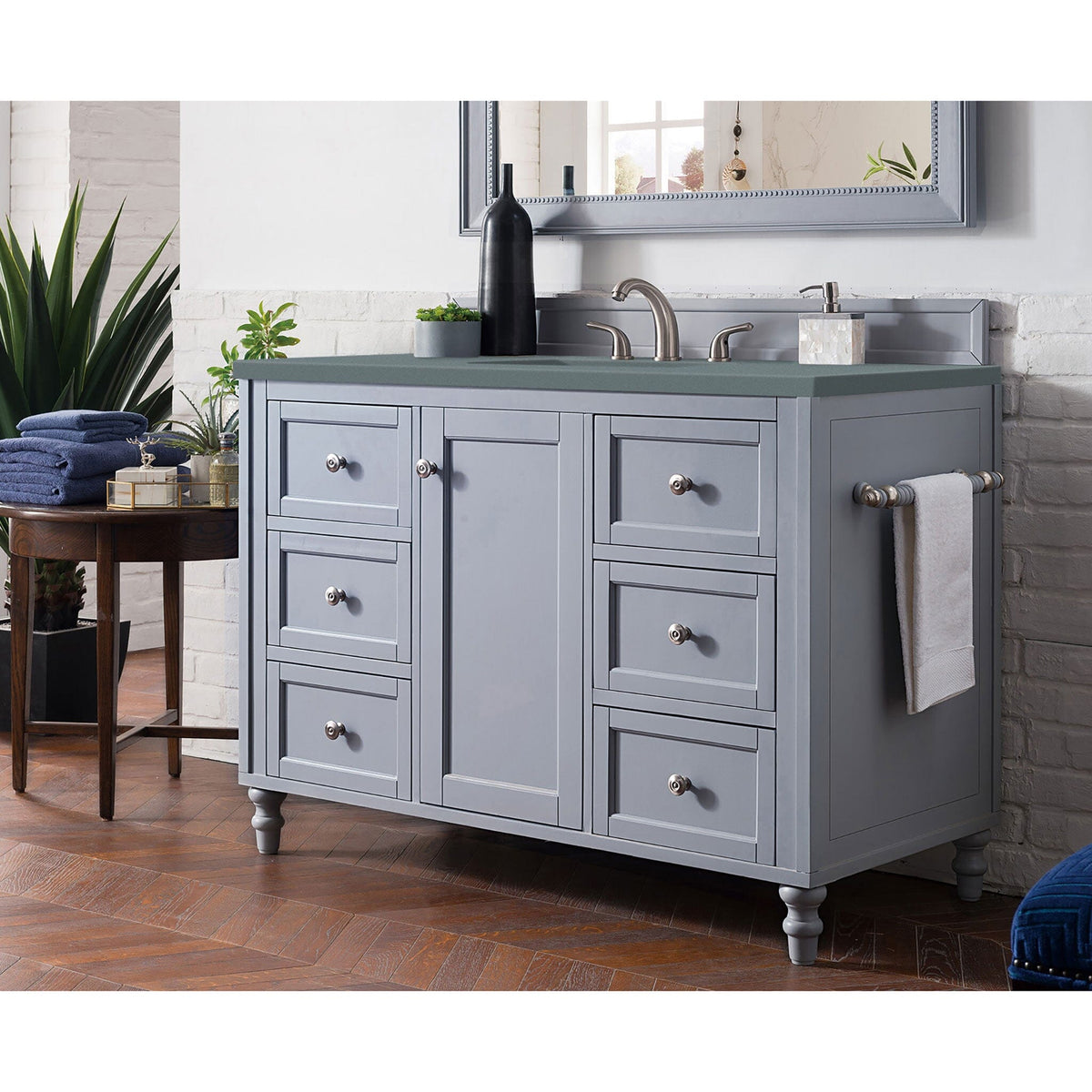 48" Copper Cove Encore Single Bathroom Vanity, Silver Gray w/ Cala Blue Top