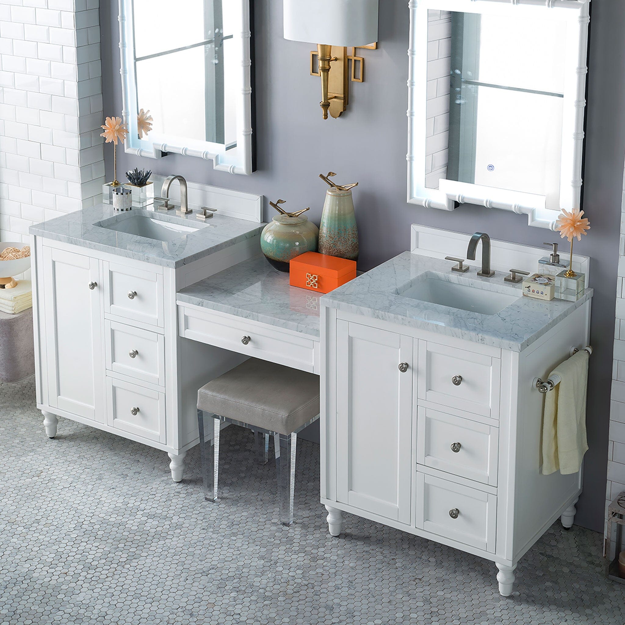 86" Copper Cove Encore Double Sink Vanity in Bright White