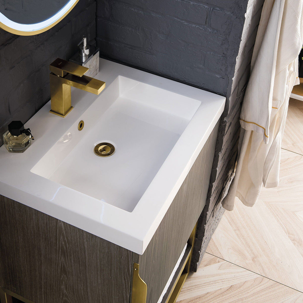 24" Columbia Single Bathroom Vanity, Ash Gray w/ Radiant Gold Base