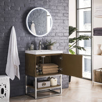 24" Columbia Single Bathroom Vanity, Latte Oak w/ Brushed Nickel Base