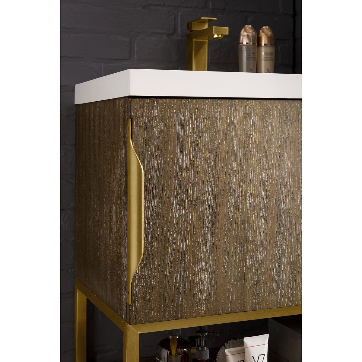 24" Columbia Single Bathroom Vanity, Latte Oak w/ Radiant Gold Base
