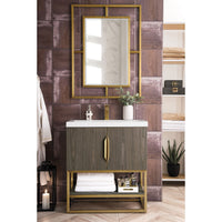 31.5" Columbia Single Bathroom Vanity, Ash Gray w/ Radiant Gold Base