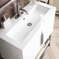 31.5" Columbia Single Bathroom Vanity, Glossy White w/ Brushed Nickel Base