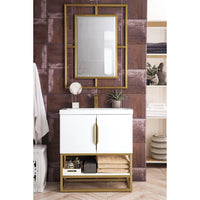 31.5" Columbia Single Bathroom Vanity, Glossy White w/ Radiant Gold Base