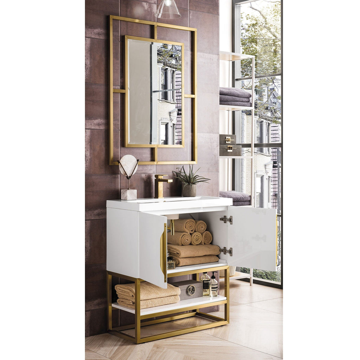 31.5 Columbia Single Bathroom Vanity, Glossy White w/ Radiant Gold Ba –  Vanities Depot