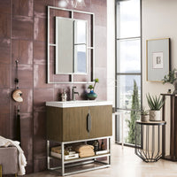 31.5" Columbia Single Bathroom Vanity, Latte Oak w/ Brushed Nickel Base