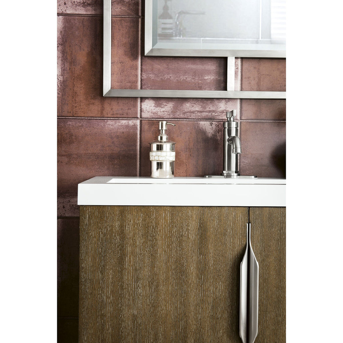 31.5" Columbia Single Bathroom Vanity, Latte Oak w/ Brushed Nickel Base