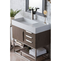 36" Columbia Single Bathroom Vanity, Ash Gray w/ Brushed Nickel Base