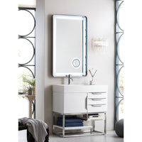 36" Columbia Single Bathroom Vanity, Glossy White w/ Brushed Nickel Base and Glossy White Composite Stone Top