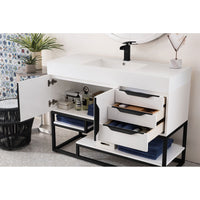 48" Columbia Single Bathroom Vanity, Glossy White w/ Matte Black Base and Glossy White Composite Stone Top