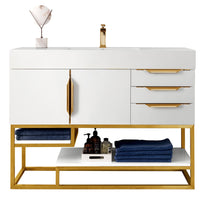48" Columbia Single Bathroom Vanity, Glossy White w/ Radiant Gold Base and Glossy White Composite Stone Top