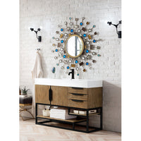 48" Columbia Single Bathroom Vanity, Latte Oak w/ Matte Black Base and Glossy White Composite Stone Top