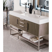 59" Columbia Double Bathroom Vanity, Ash Gray w/ Brushed Nickel Base
