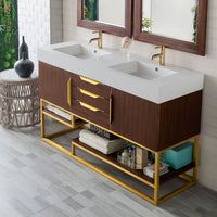 59" Columbia Double Bathroom Vanity, Coffee Oak w/ Radiant Gold Base