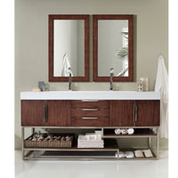 72" Columbia Double Bathroom Vanity, Coffee Oak w/ Brushed Nickel Base - vanitiesdepot.com