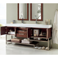 72" Columbia Double Bathroom Vanity, Coffee Oak w/ Brushed Nickel Base - vanitiesdepot.com