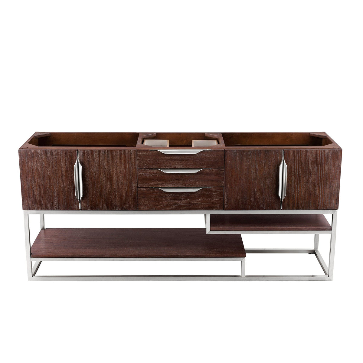 72" Columbia Single Bathroom Vanity, Coffee Oak w/Brushed Nickel Base - vanitiesdepot.com