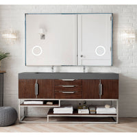 72" Columbia Double Bathroom Vanity, Coffee Oak w/ Brushed Nickel Base - vanitiesdepot.com