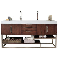 72" Columbia Double Bathroom Vanity, Coffee Oak w/ Brushed Nickel Base - vanitiesdepot.com