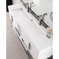72" Columbia Double Bathroom Vanity, Glossy White w/ Brushed Nickel Base and Glossy White Composite Stone Top