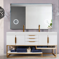 72" Columbia Double Bathroom Vanity, Glossy White w/ Radiant Gold Base