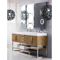72" Columbia Double Bathroom Vanity, Latte Oak w/ Brushed Nickel Base - vanitiesdepot.com
