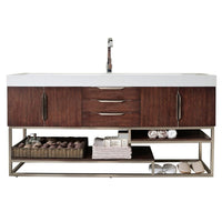 72" Columbia Single Bathroom Vanity, Coffee Oak w/Brushed Nickel Base - vanitiesdepot.com