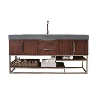 72" Columbia Single Bathroom Vanity, Coffee Oak w/Brushed Nickel Base - vanitiesdepot.com