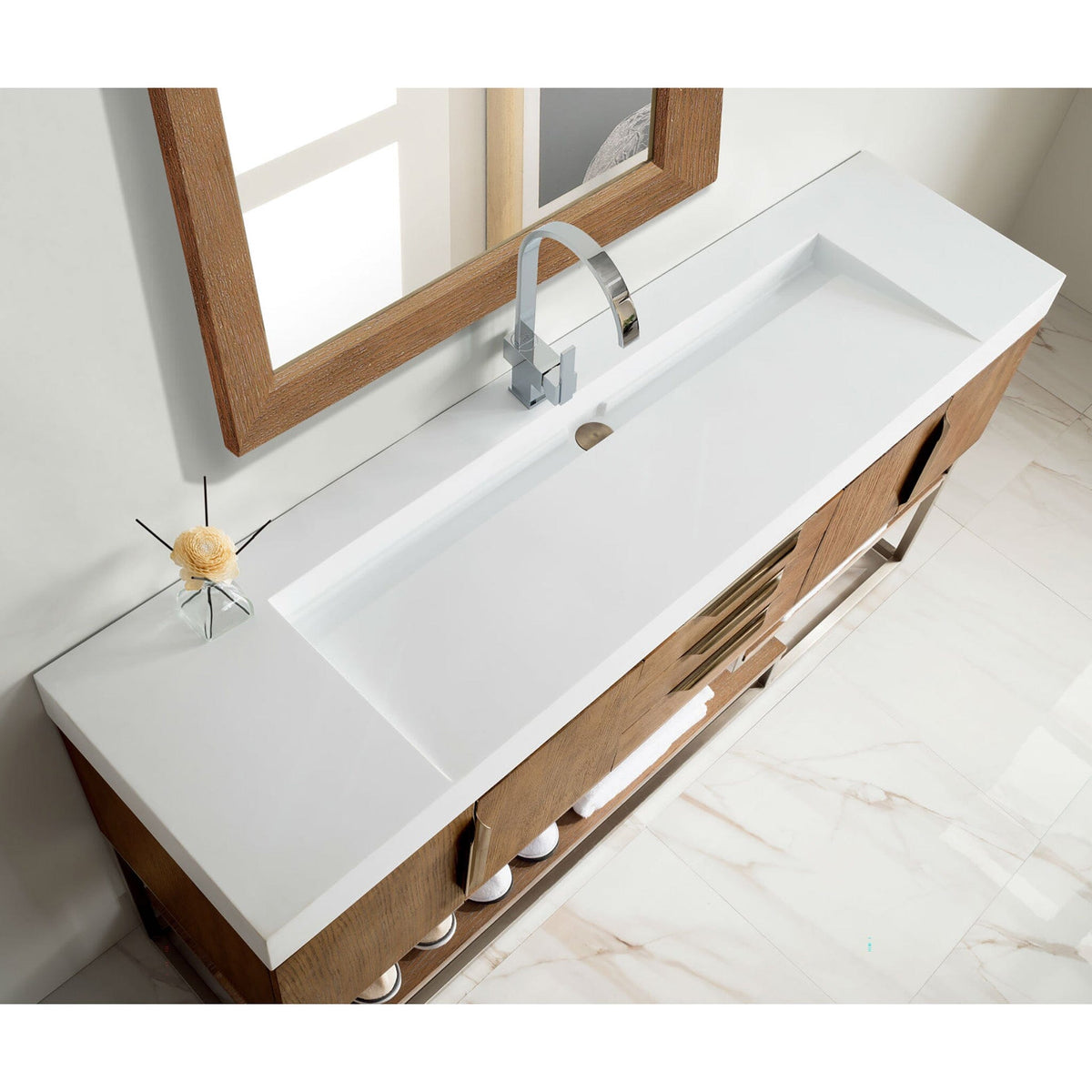 72" Columbia Single Bathroom Vanity, Latte Oak w/ Brushed Nickel Base - vanitiesdepot.com