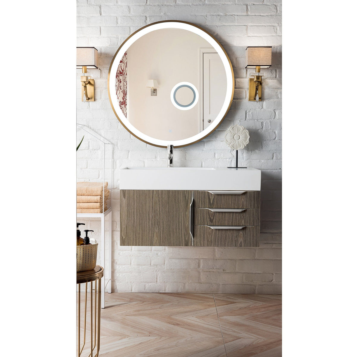 36" Mercer Island Single Bathroom Vanity, Ash Gray and Glossy White Composite Stone Top