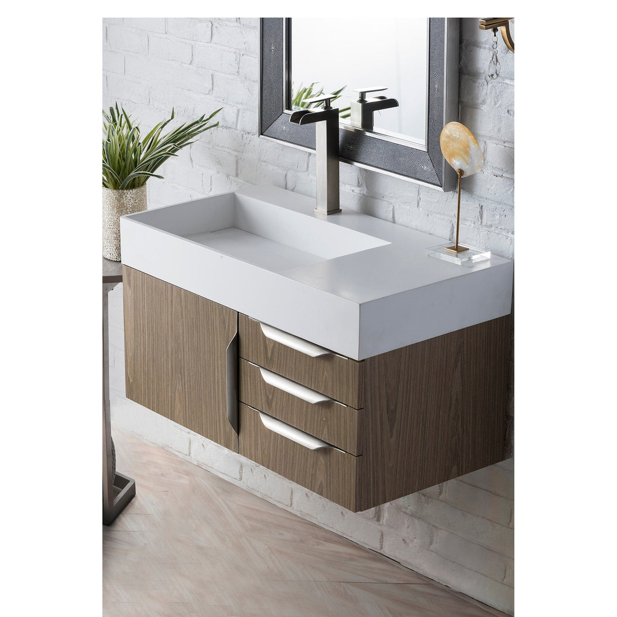 36" Mercer Island Single Bathroom Vanity, Ash Gray and Glossy White Composite Stone Top