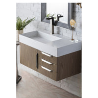 36" Mercer Island Single Bathroom Vanity, Ash Gray and Glossy White Composite Stone Top