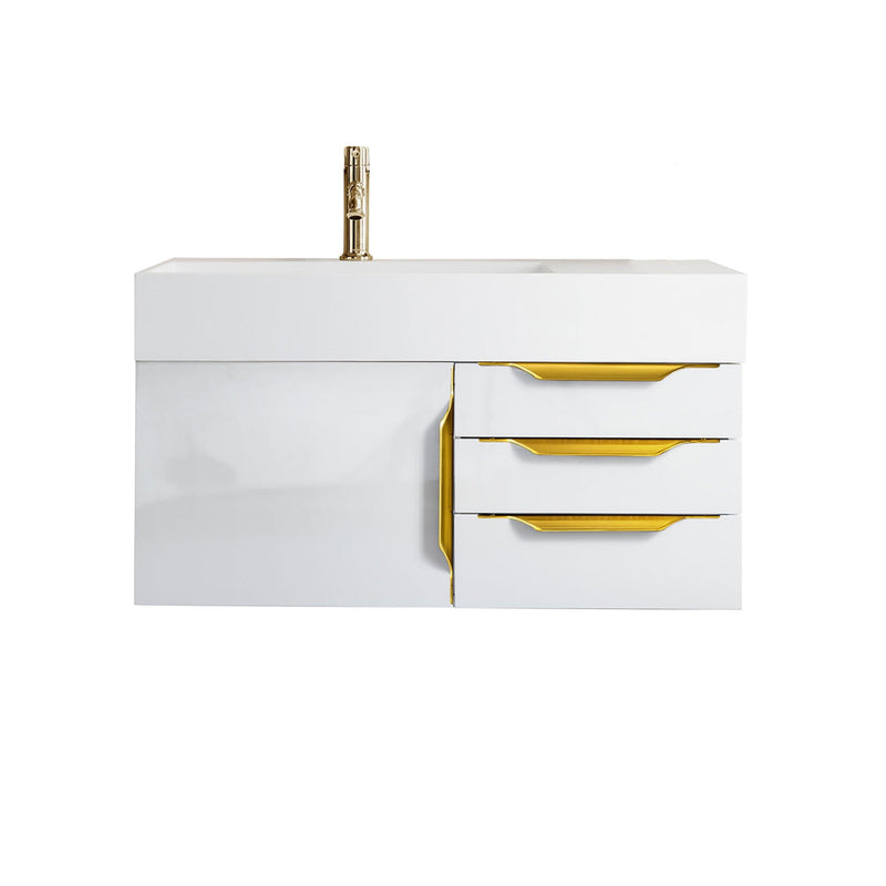 36" Mercer Island Single Bathroom Vanity, Glossy White w/ Radiant Gold