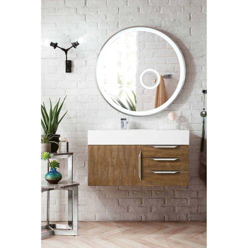 36" Mercer Island Single Bathroom Vanity, Latte Oak and Glossy White Composite Stone Top