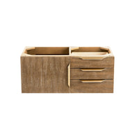 36" Mercer Island Single Bathroom Vanity, Latte Oak w/ Radiant Gold and Glossy White Composite Stone Top