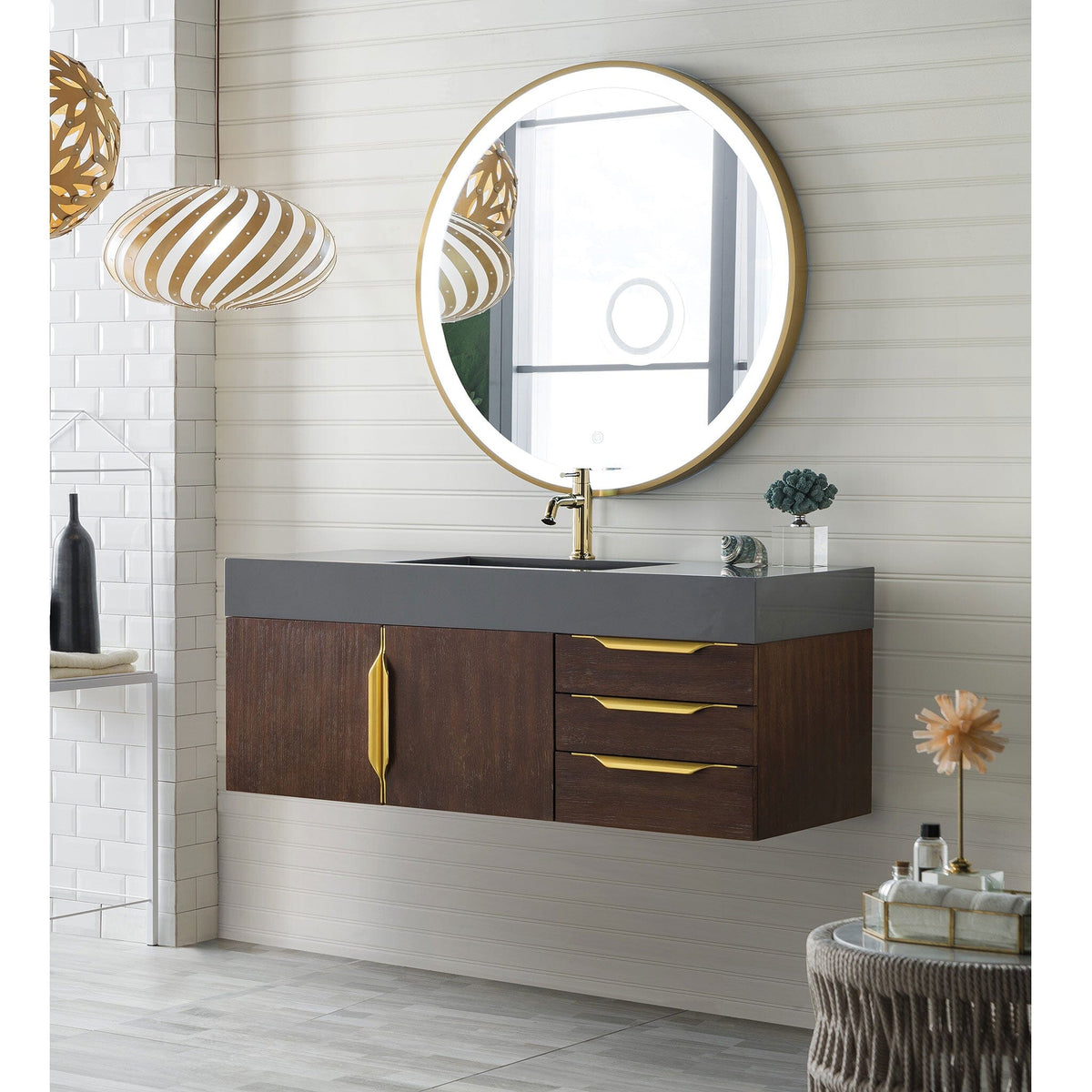 48" Mercer Island Single Bathroom Vanity, Coffee Oak w/ Radiant Gold