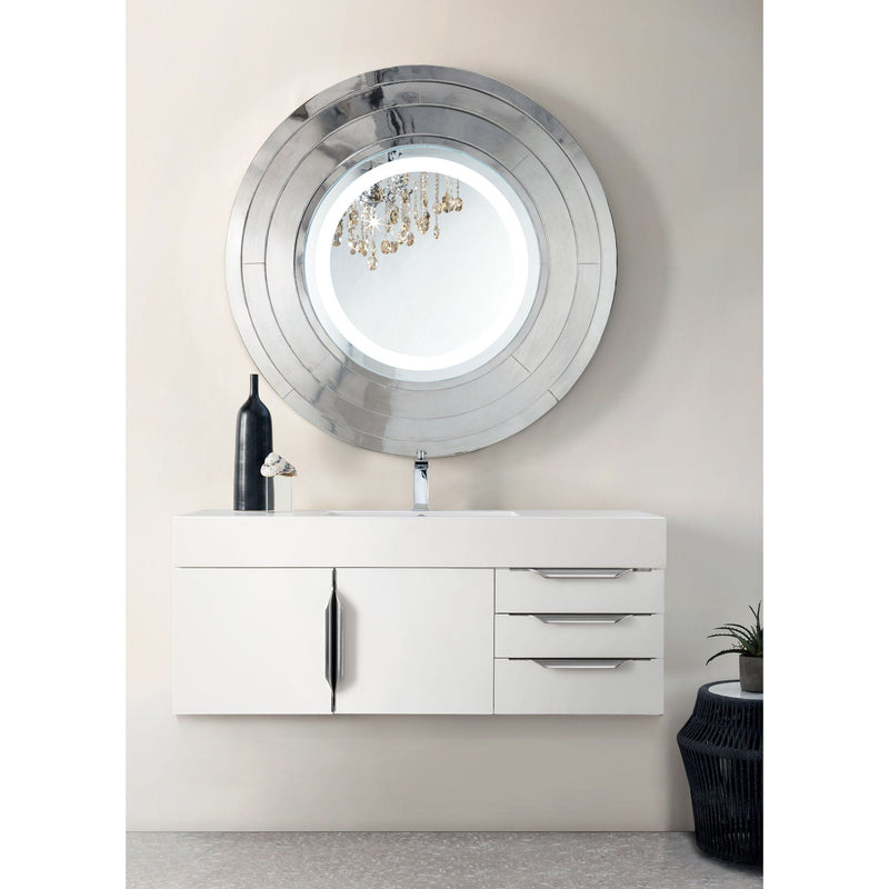 48" Mercer Island Single Bathroom Vanity, Glossy White and Glossy White Composite Stone Top