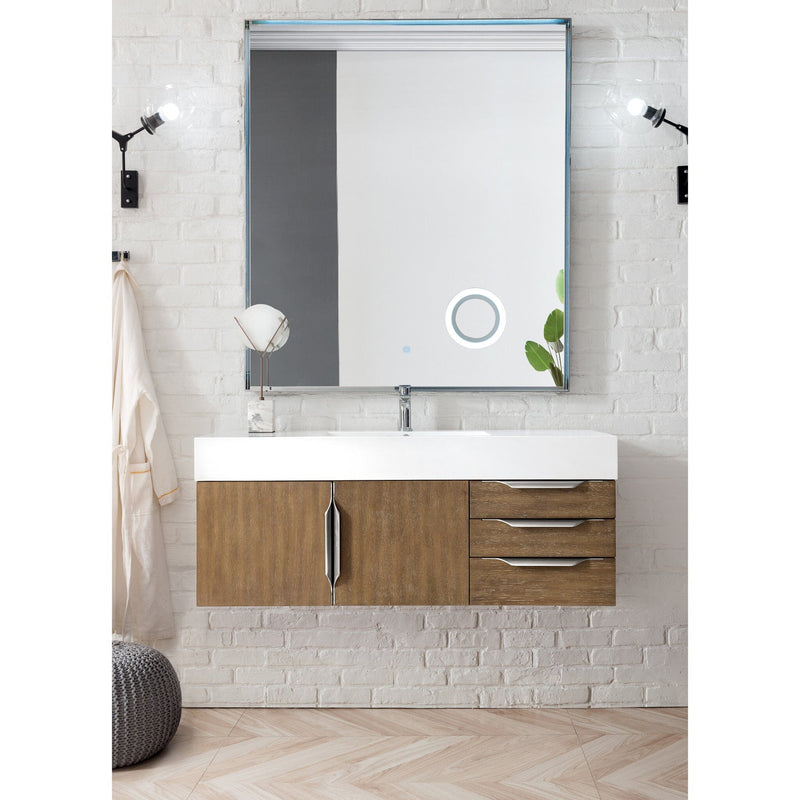 48" Mercer Island Single Bathroom Vanity, Latte Oak and Glossy White Composite Stone Top