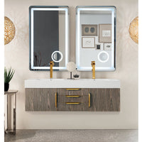 59" Mercer Island Double Bathroom Vanity, Ash Gray w/ Radiant Gold