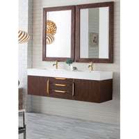 59" Mercer Island Double Bathroom Vanity, Coffee Oak w/ Radiant Gold