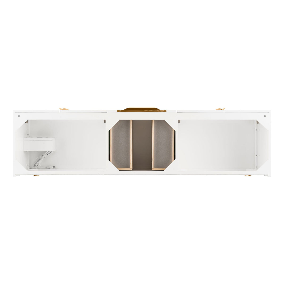 72" Columbia Double Bathroom Vanity, Glossy White w/ Radiant Gold Base and Glossy White Composite Stone Top
