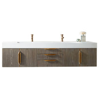 72" Mercer Island Double Bathroom Vanity, Ash Gray w/ Radiant Gold